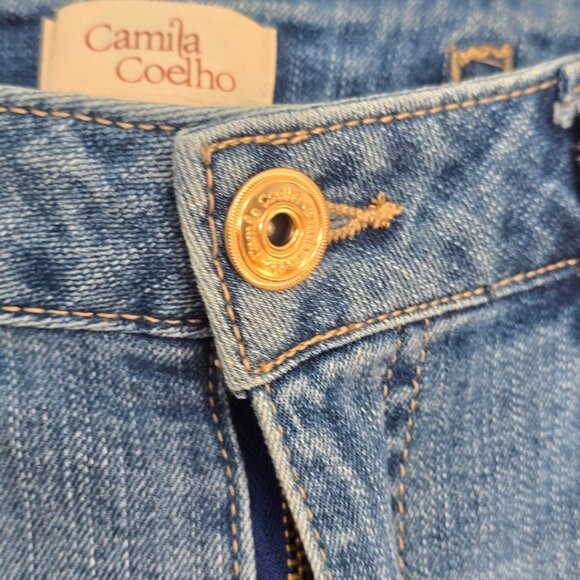 NWT Camila Coelho Kick Flare Crop Jeans Size 6 Blue - Picture 4 of 8